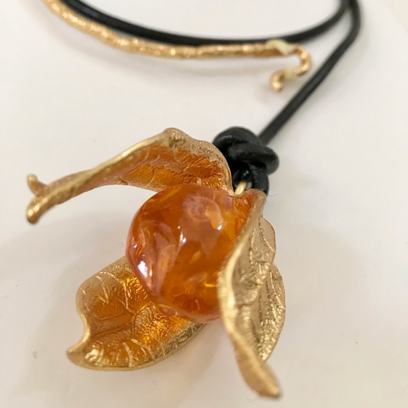 🆕 ZARA Physalis Choker Leather Lariat Necklace - Picture 8 of 11